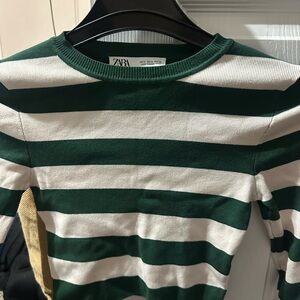 Zara Green and White Striped Sweater